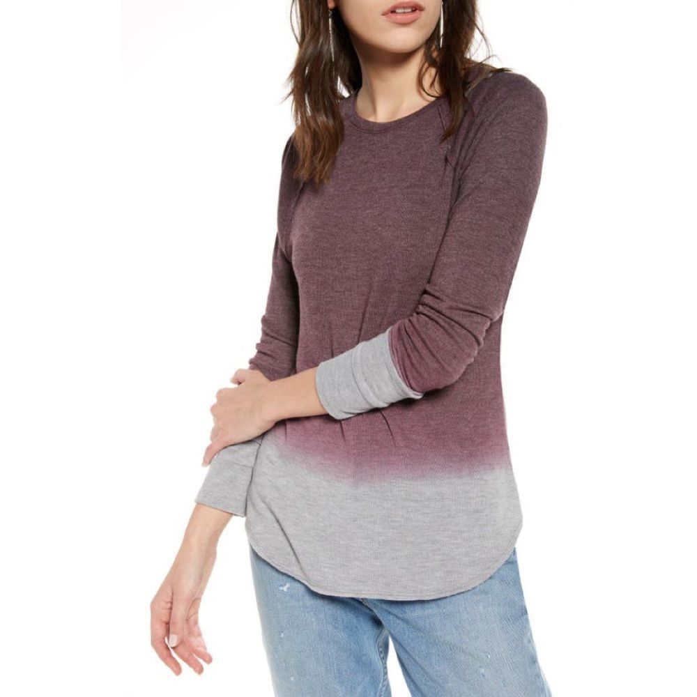 Treasure & Bond Curved Hem Ombré Long Sleeve Top